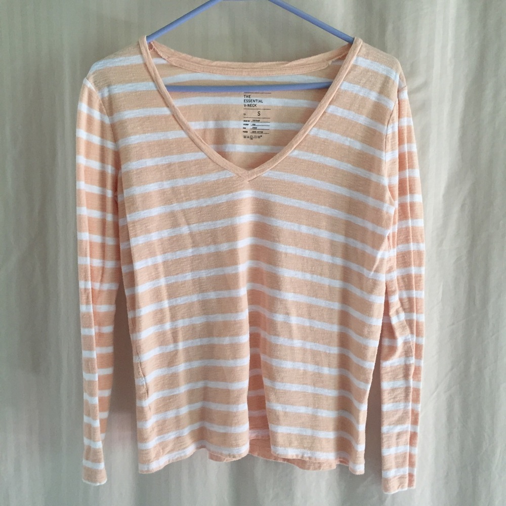 Old Navy essential V-neck peach/white stripes.