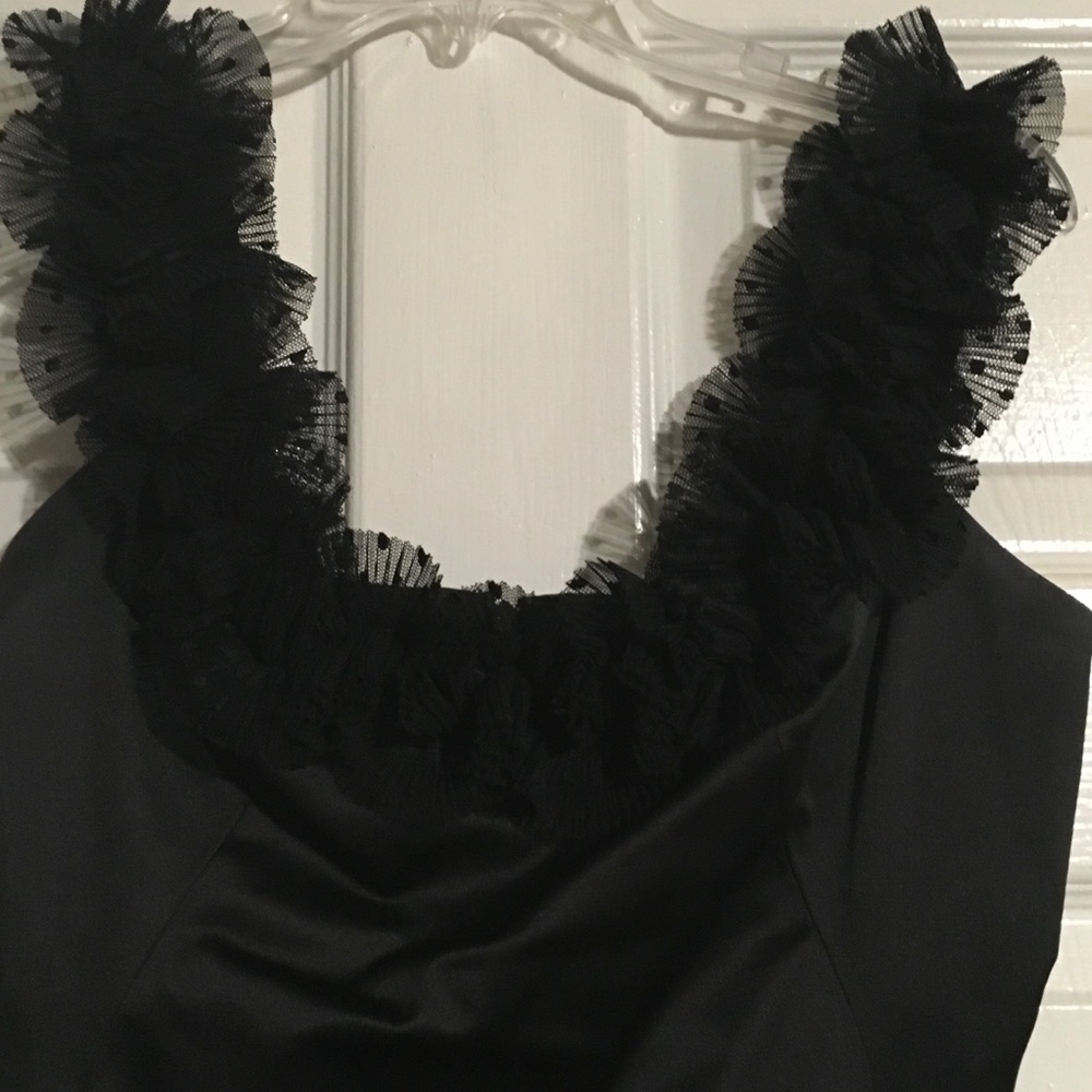 Black cocktail dress with tulle neck