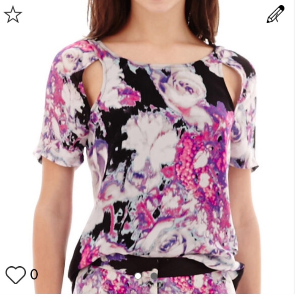 I heart Ronson floral rose print slits top blouse