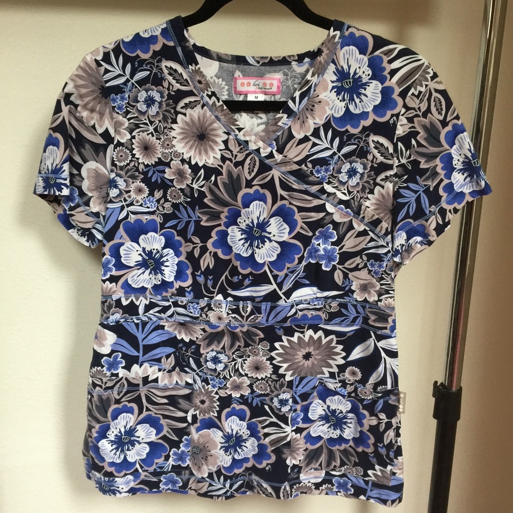Floral koi scrub top