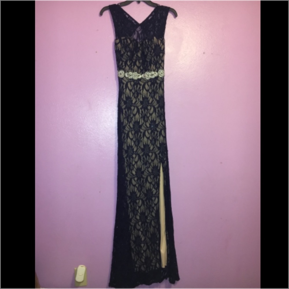 Navy blue and nude prom dress