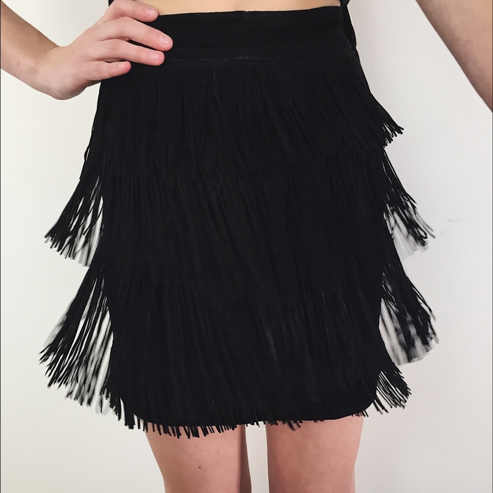 Mario Valentino leather fringe mini skirt
