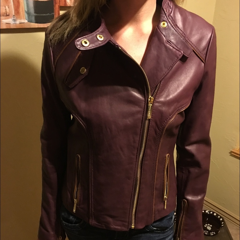 Michael Kors NWOT Maroon Leather Moto Jacket - M