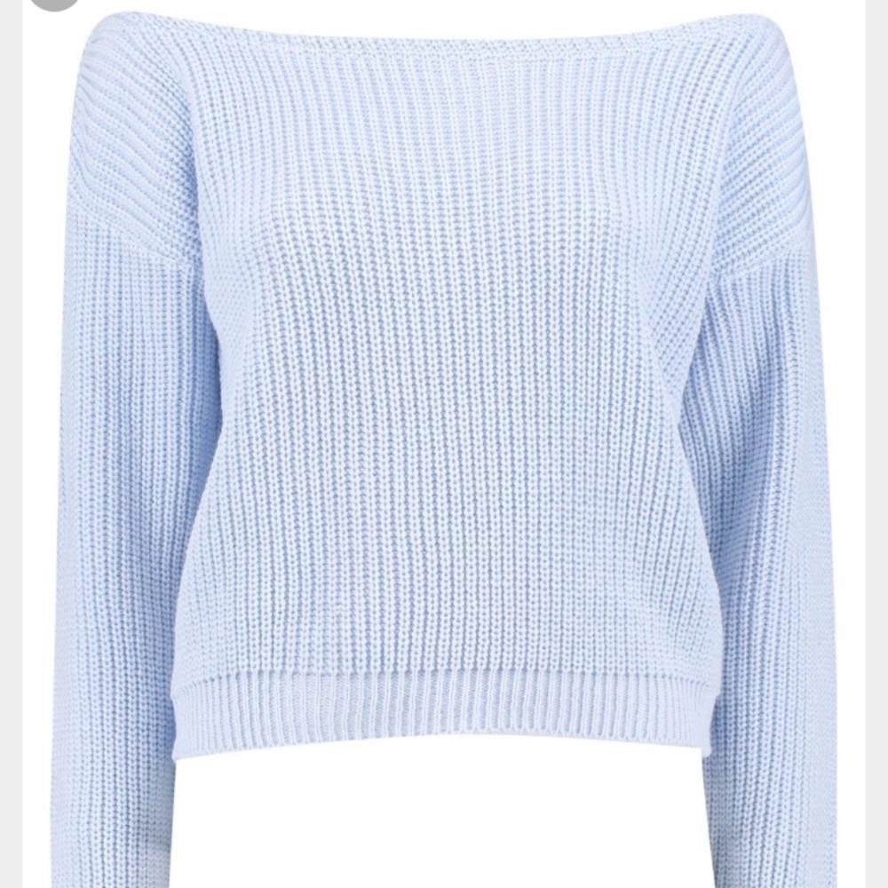 Sky blue knit oof shoulder top