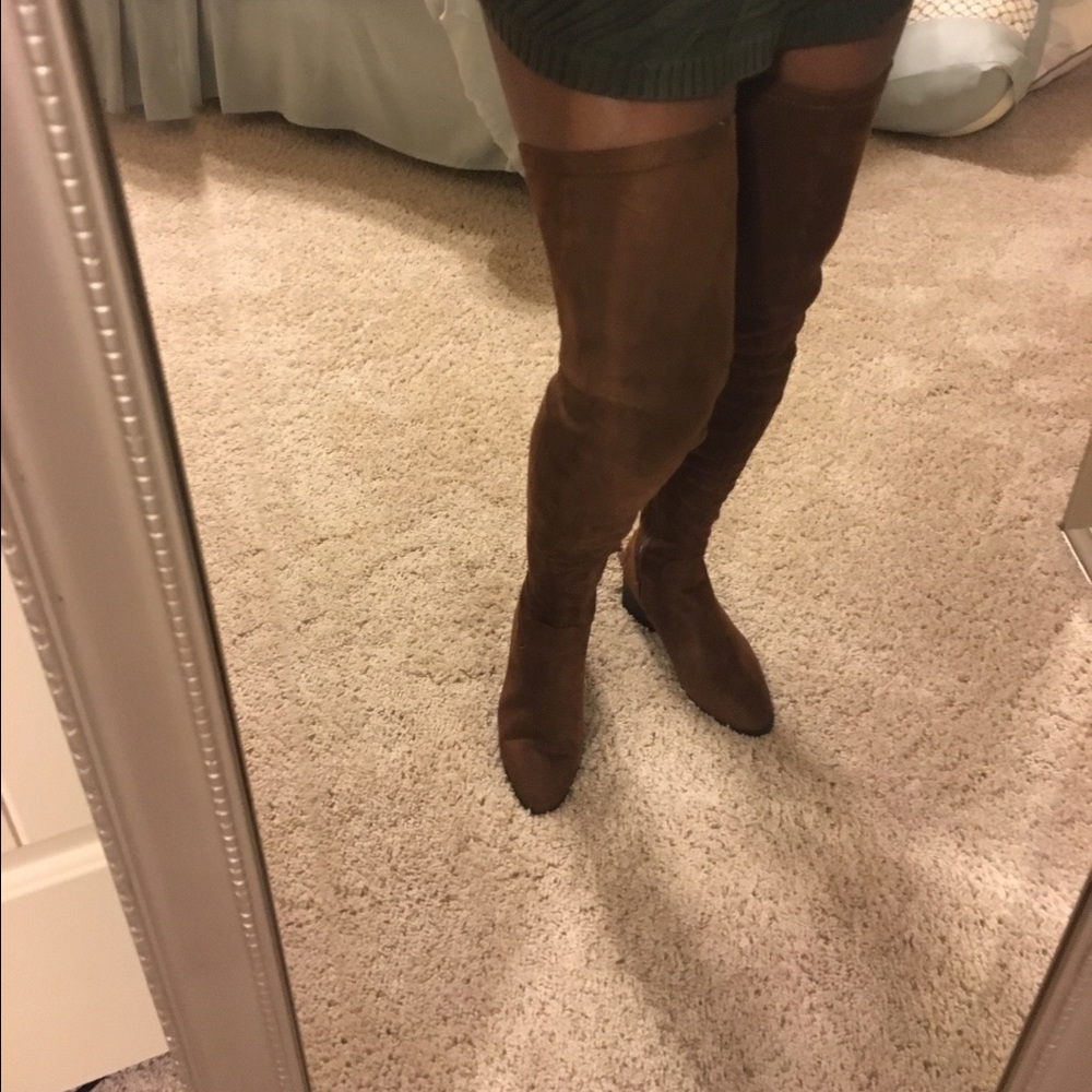 Brown suede thigh high boots