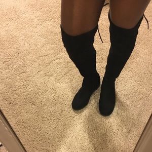 Black suede over the knee boots