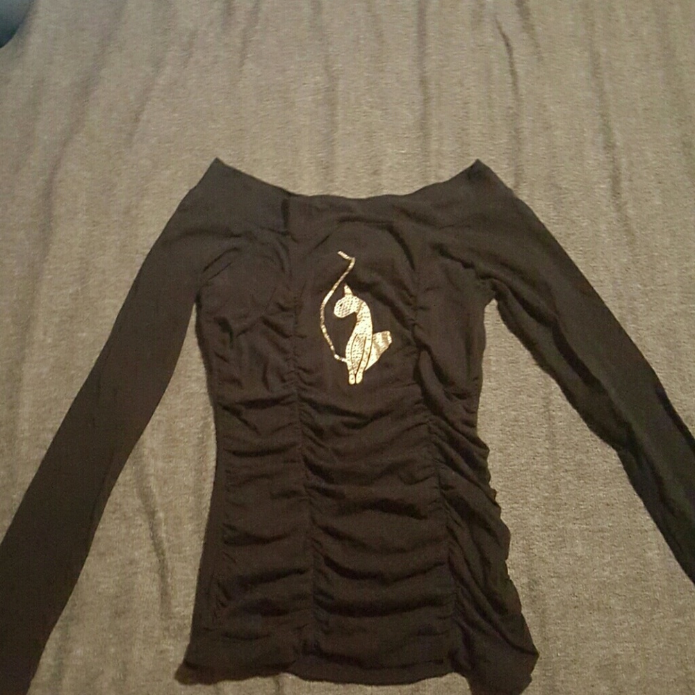 Black Gold/ white Rhinestone print Baby Phat shirt