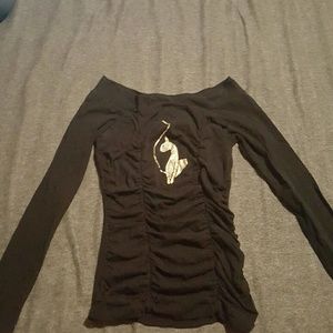 Black Gold/ white Rhinestone print Baby Phat shirt