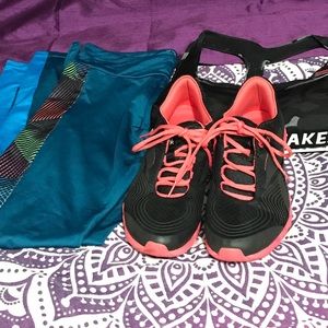 Black and coral reebok active shoes