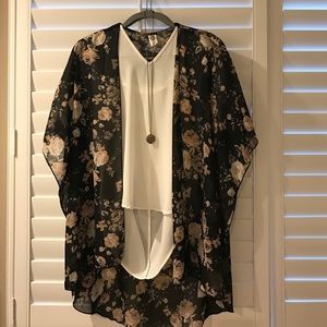 Black Floral Kimono Cardigan