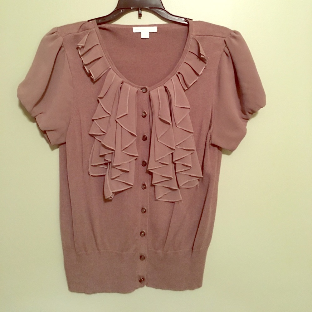 New York & Co small gray ruffle cardigan