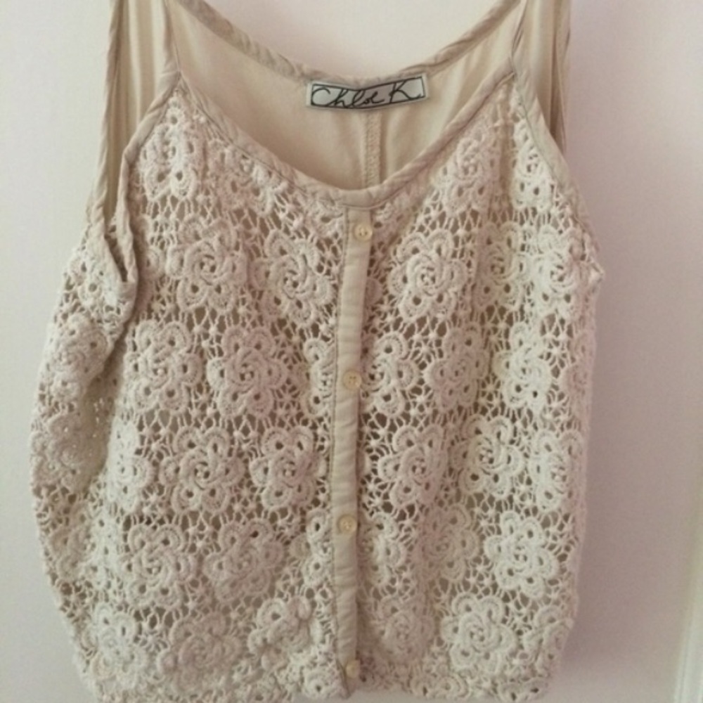 chloe k cream crochet tank top