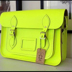 Cambridge Satchel 11 neon green/yellow purse.