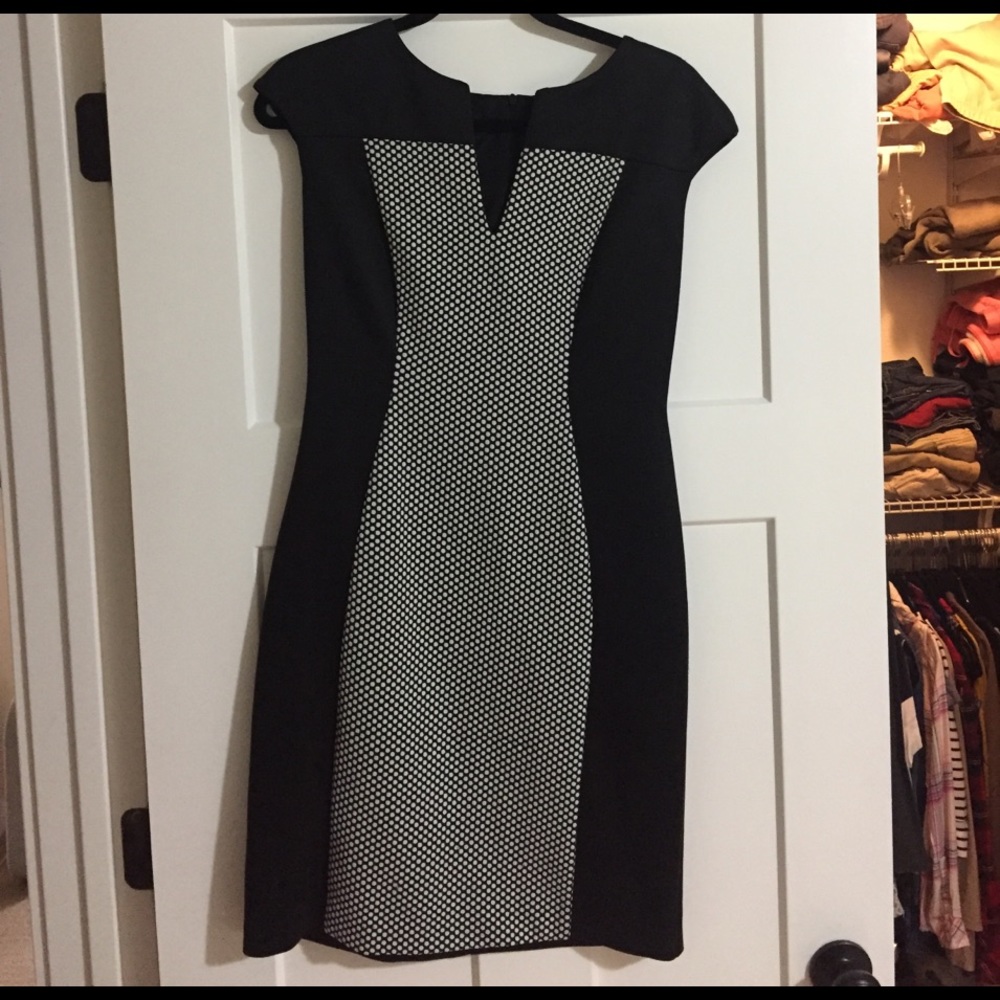 Classic black and white sheath dress.