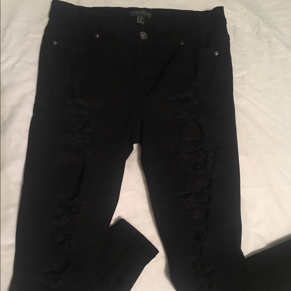 Forever 21 Distressed Black Jeans Plus