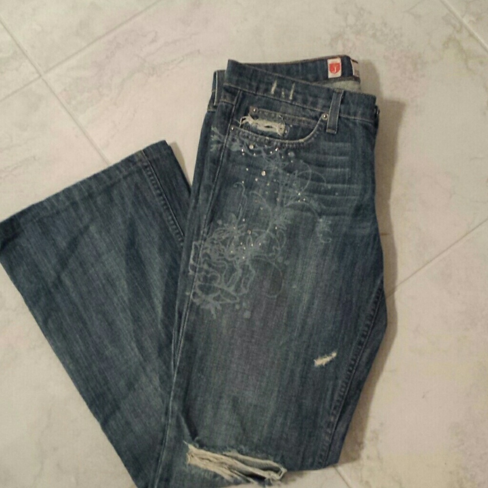 Juicy Couture Jeans distressed bootcut flare with bling