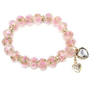 Betsey Johnson Pink Flower Beaded Stretch Bracelet