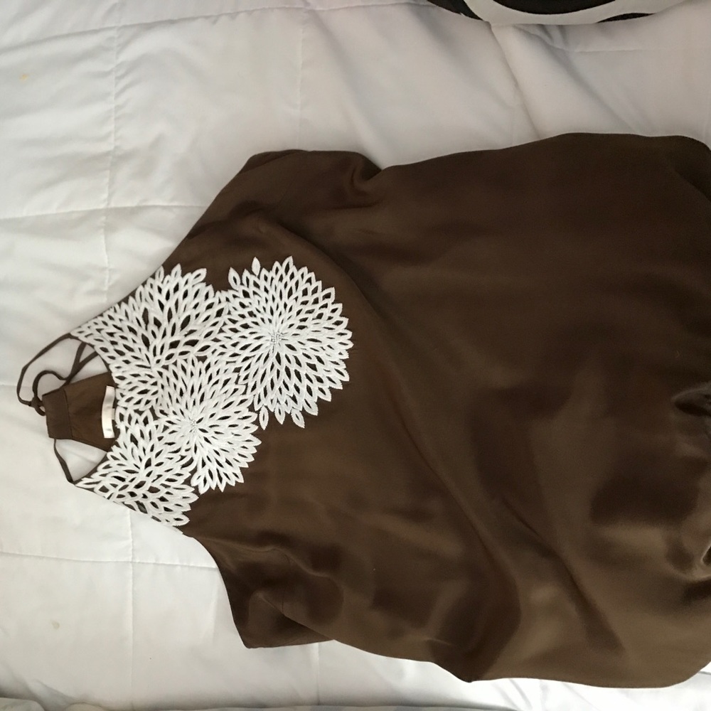 Silk top with white embroidery