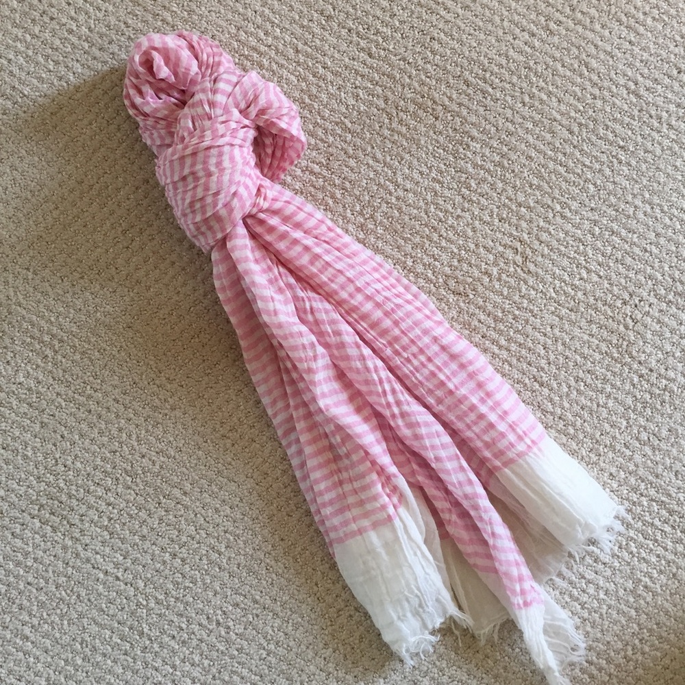 Pink and white striped scarf