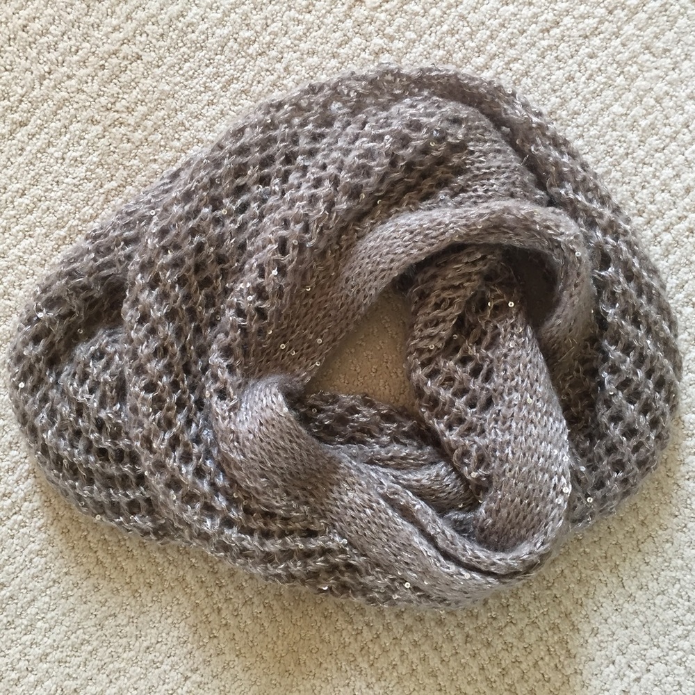 Tan color infinity scarf w/sparkle embellishment