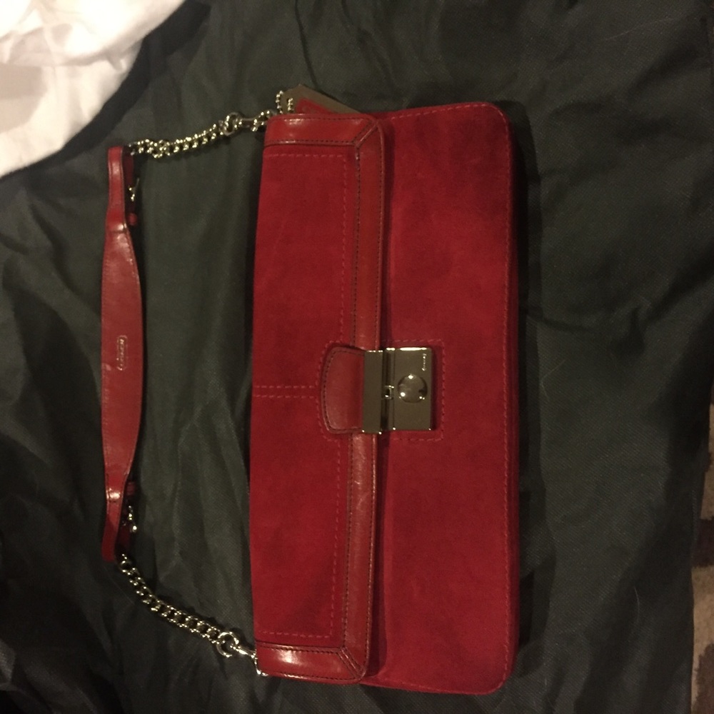 Coach red suede clutch