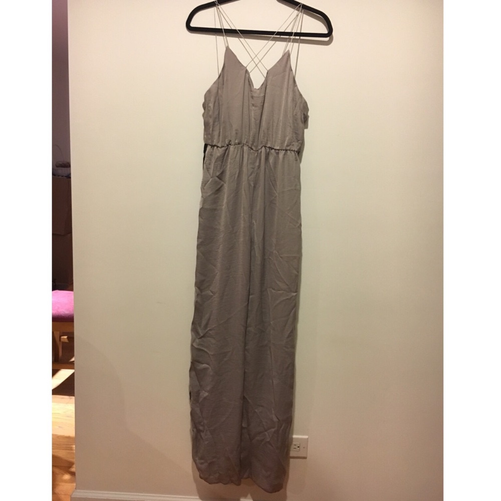 Missguided Silky Lace Insert Jumpsuit Silver - Picture 3 of 5