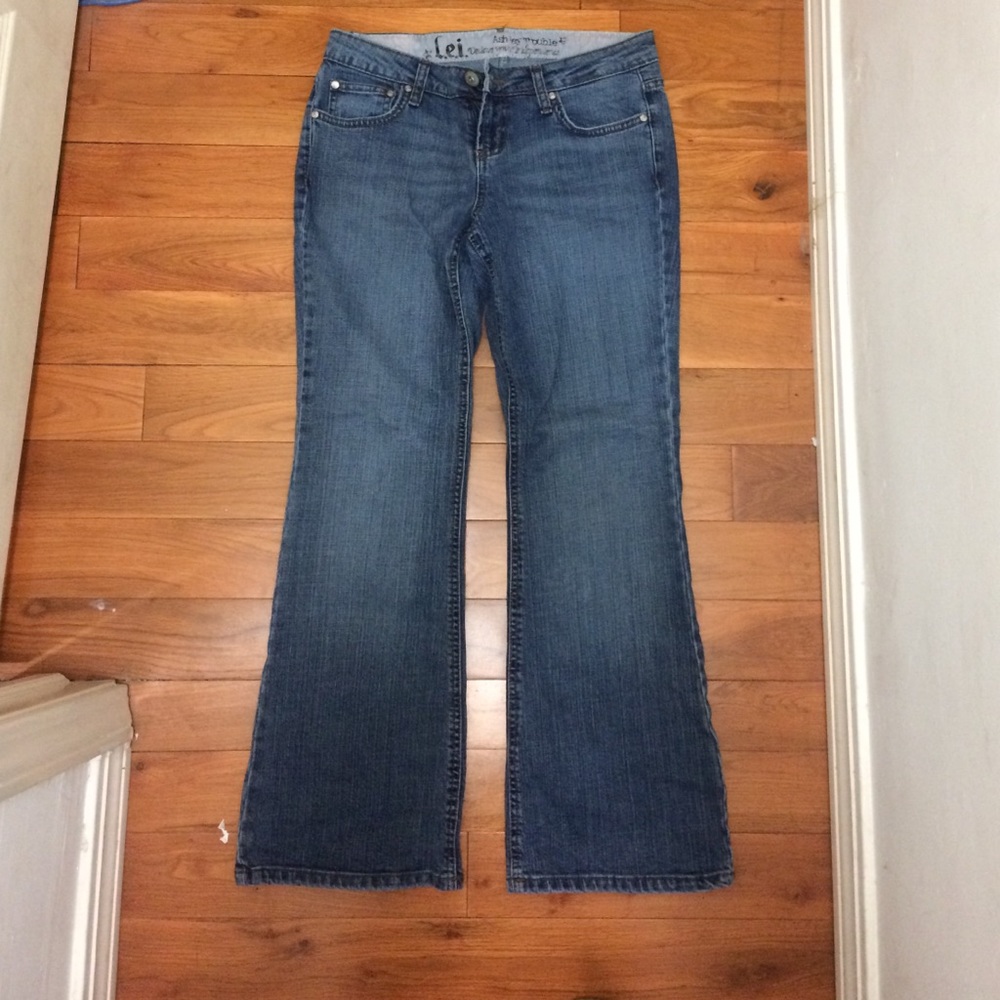 A pair of flare jeans