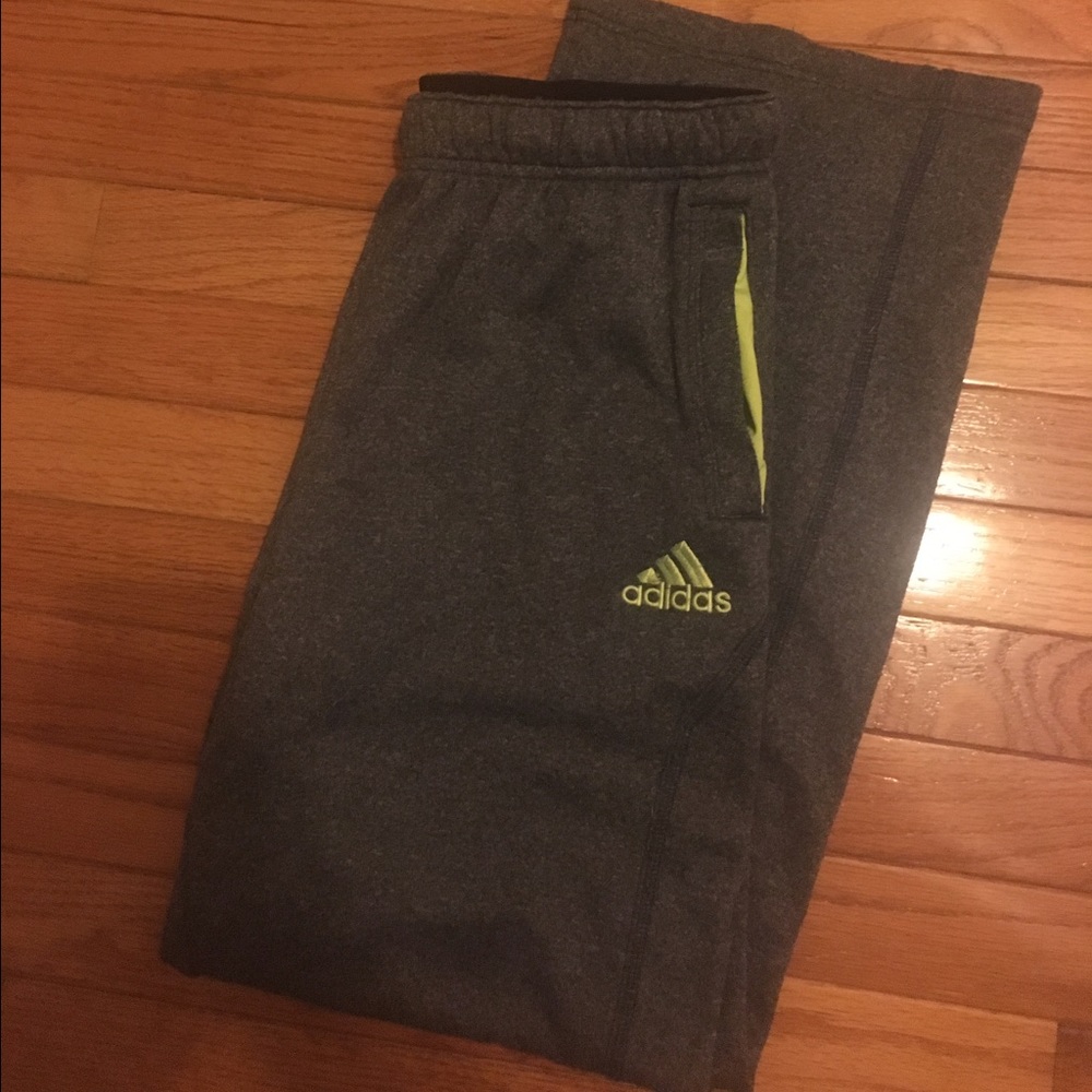 Gray and neon yellow Adidas sweatpants!