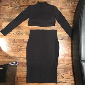 2 Piece black high waisted skirt and crop top set