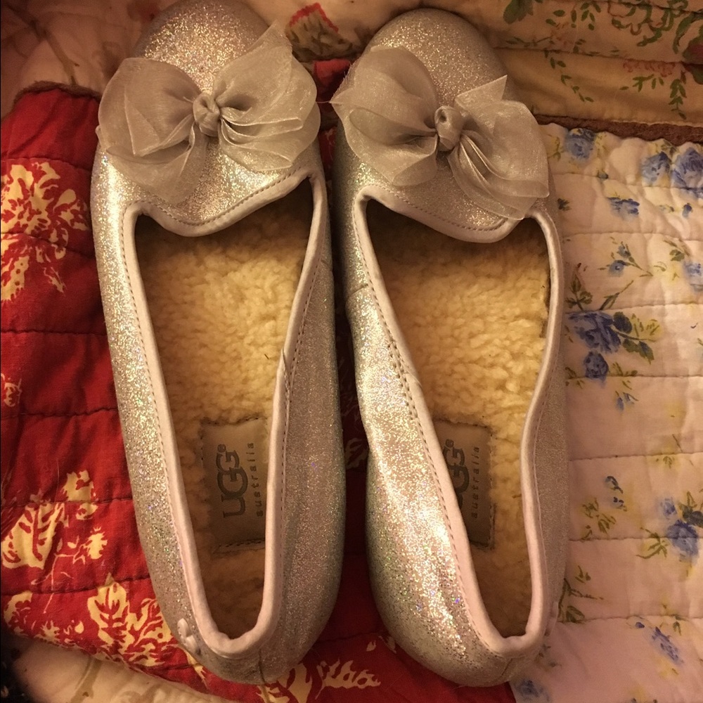 Girls Ugg Australia Ashley White Glitter Flat