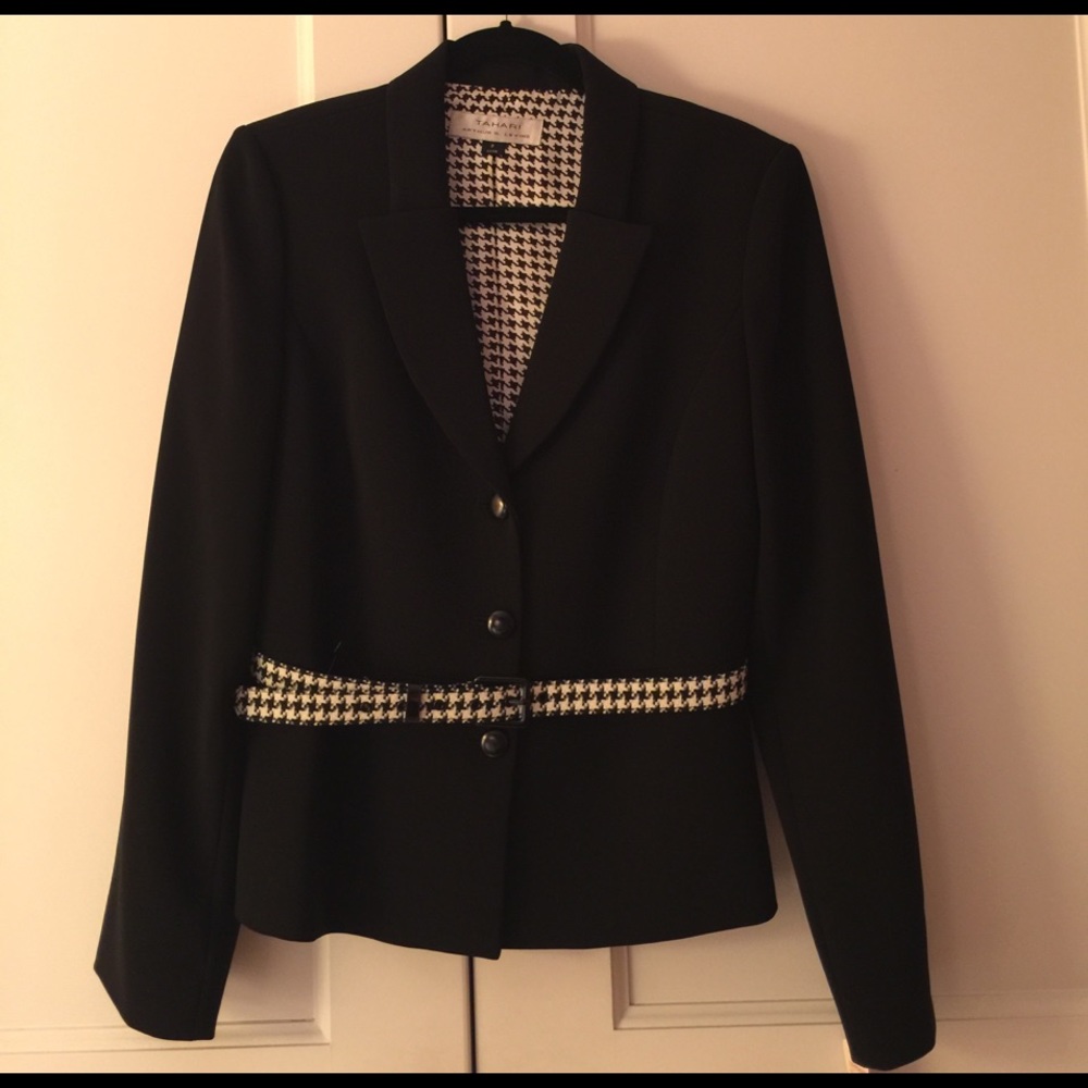 Tahari belted black blazer