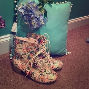 Floral Print Combat Boots (Size 10)