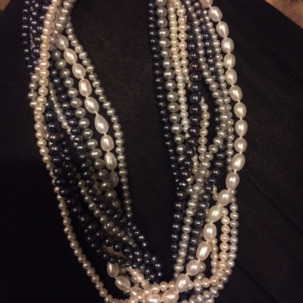 Navy grey and white pearls