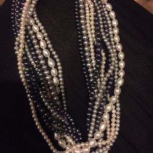 Navy grey and white pearls