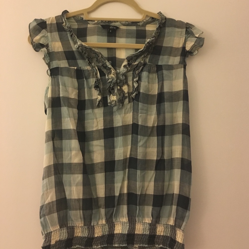 Zinc gingham blue country top