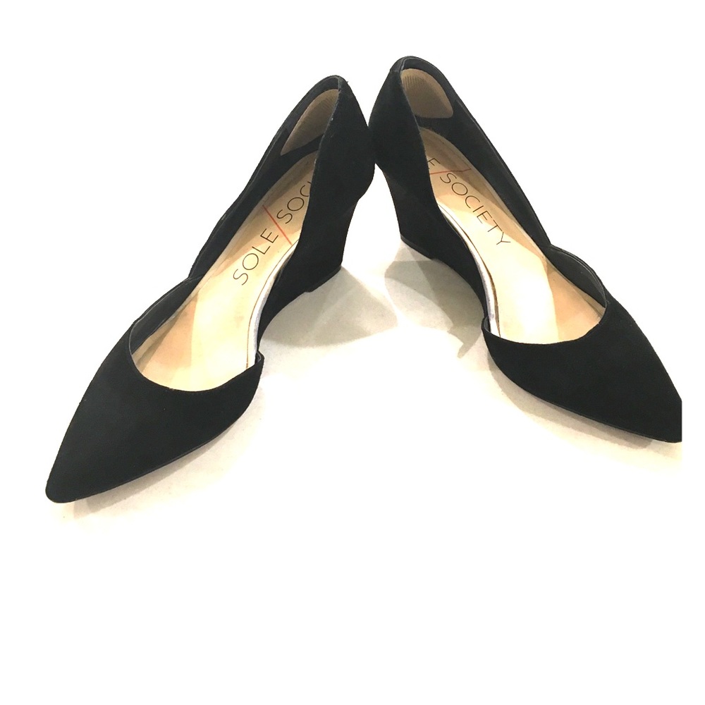 Sole society pointy toe black suede wedges