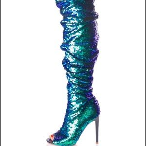 Thigh high mermaid sequin boots, size 8