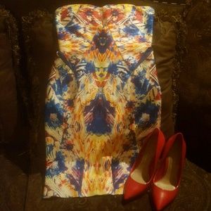 Multicolored Strapless bandage dress????