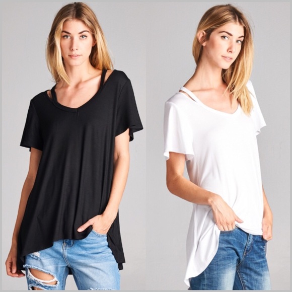 🔹Last One🔹White Open Shoulder V-Neck Tunic Top - Picture 5 of 6