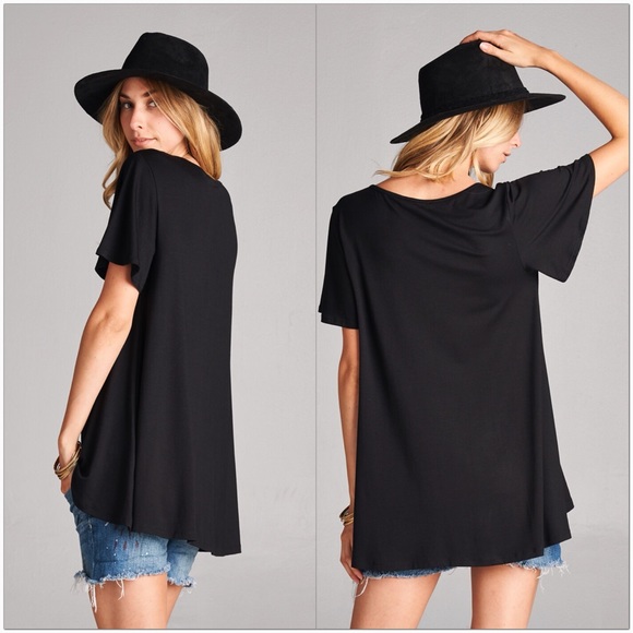 🔹Last 1 MED🔹 Black Criss Cross V-Neck SS Tunic - Picture 2 of 4