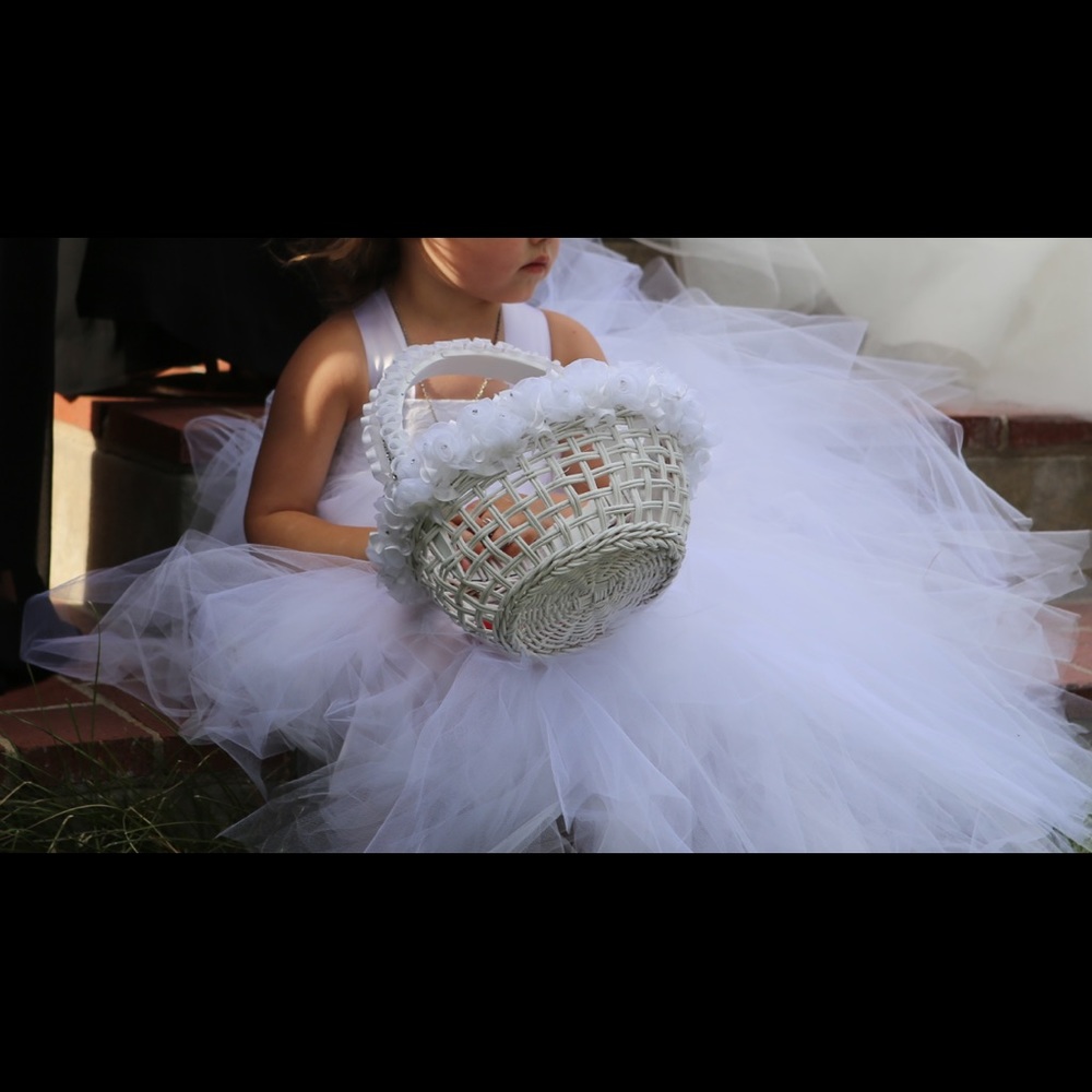 Adorable fluffy white flower girl dress