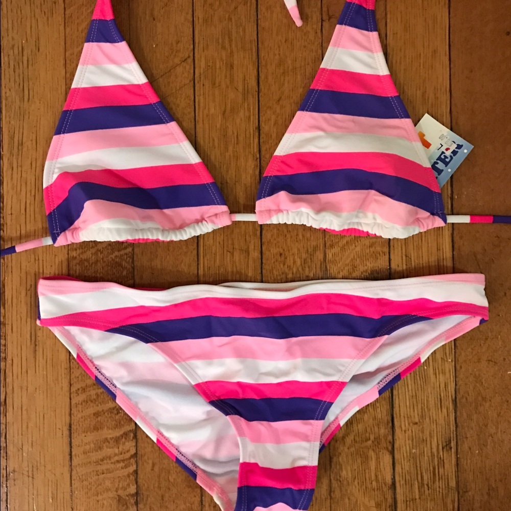 Striped Halter String Bikini NWT Size L
