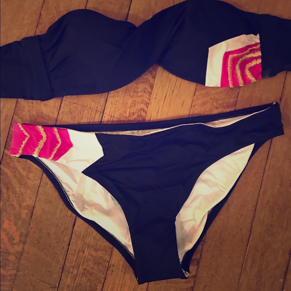 NWT Bandeau Black, Gold and Pink Bikini Size S