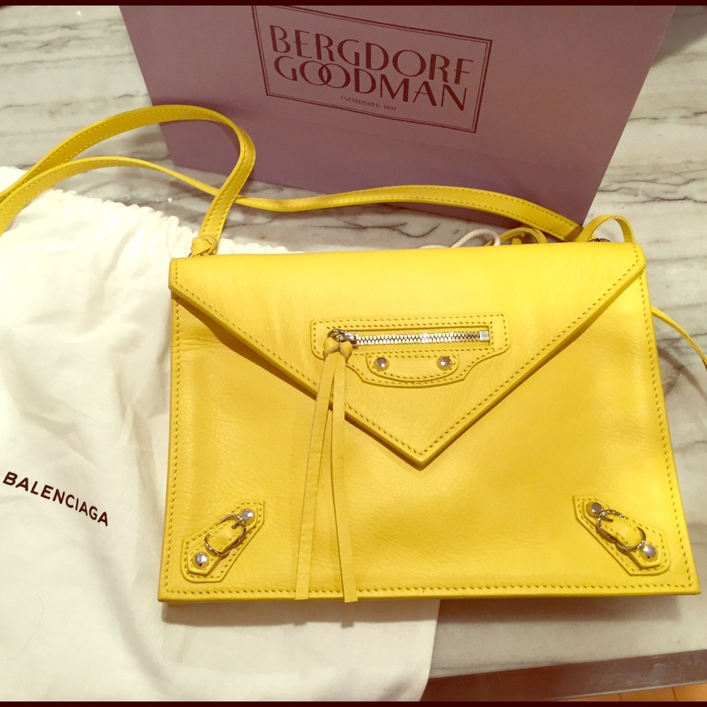 Balenciaga Yellow Papier Envelope Crossbody Bag