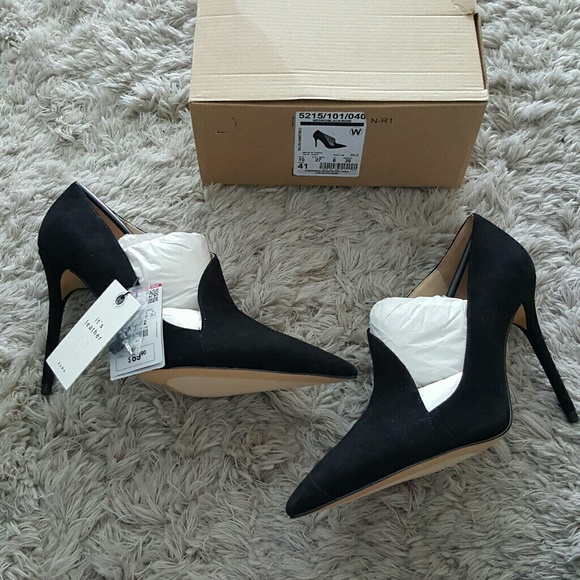 Zara Leather Asymmetric Black Suede Heels - Picture 3 of 8