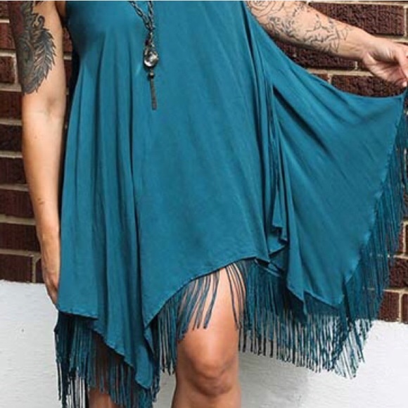 Only 1 LG left!⚡️Teal Bohemian Fringe Dress - Picture 2 of 2