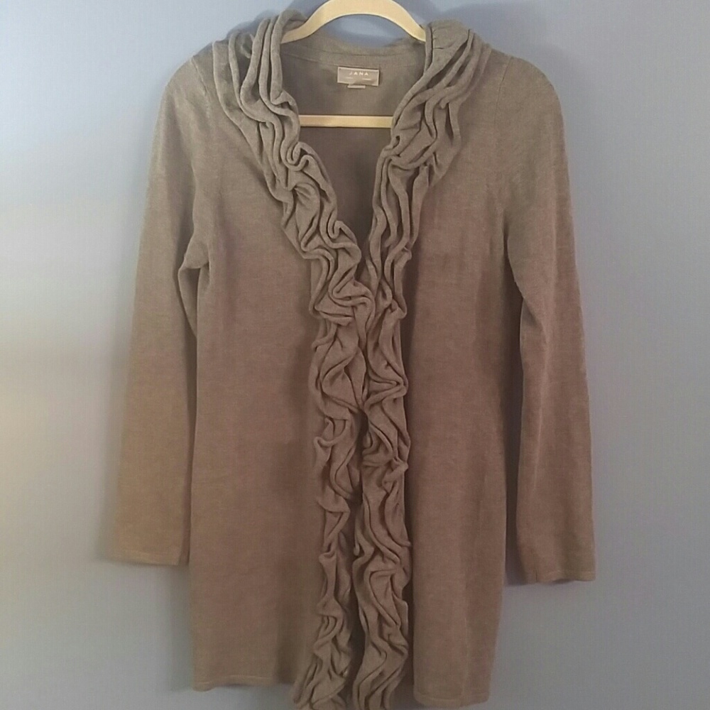Long grey sweater with ruffle detailing