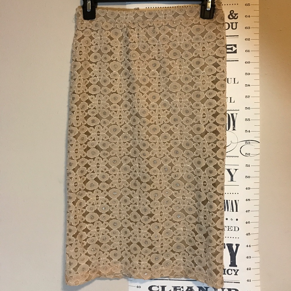 Cream/silver sparkle bodycon pencil skirt