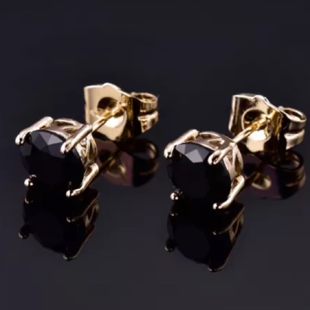 7mm Black Swarovski Crystal & 18K Gold Earrings
