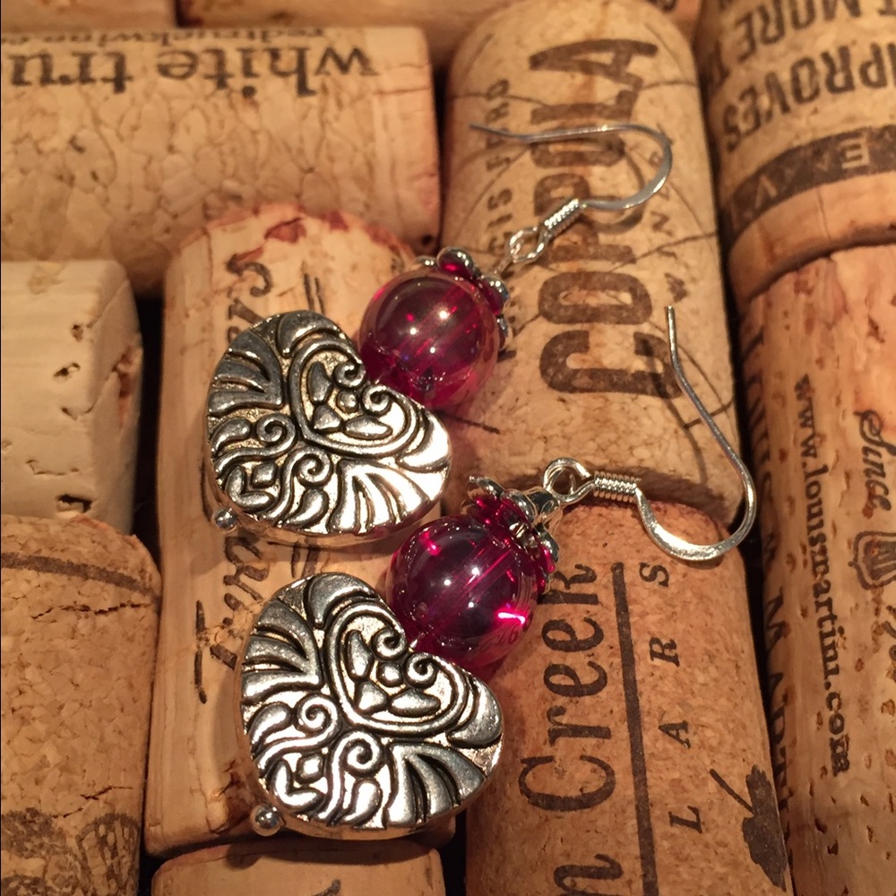 🟡 5/35 Red and Silver Heart Earrings Handcrafted